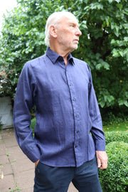 Navy Blue Linen Shirt