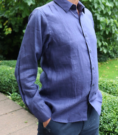 Navy Blue Linen Shirt