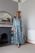 Blue Garden Silk Shirt Dress