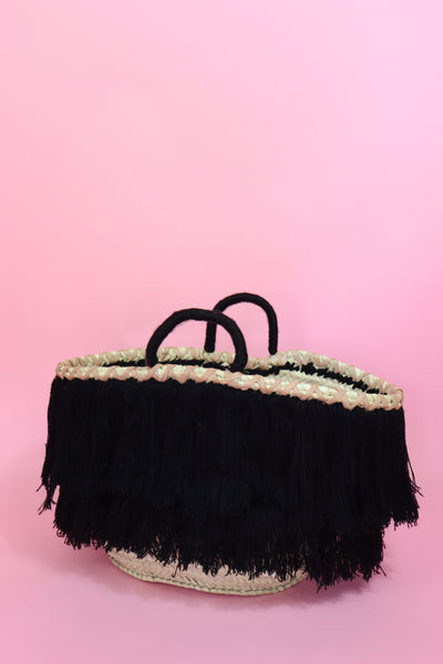 Cotton Tassel Fringe Basket Black