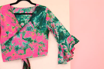 Sri Lanka Wrap Top Pink and Green